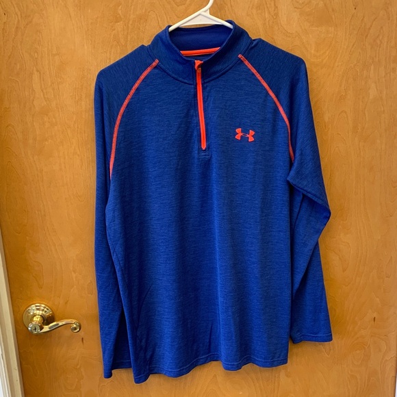 Under Armour Royal Blue with Neon Orange Accents Quarter Zip HeatGear - Picture 1 of 5